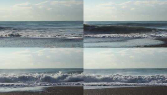 海滩与巨大的海浪高清在线视频素材下载