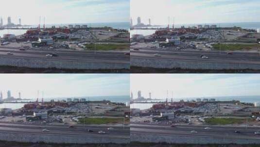 站在港口货船的空中俯视图高清在线视频素材下载
