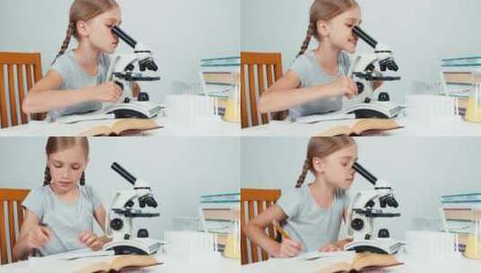 女孩使用显微镜高清在线视频素材下载