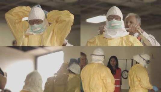 医护人员穿着防护服进行消毒高清在线视频素材下载