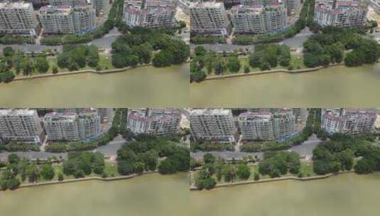 航拍城市沿河交通车辆行驶高清在线视频素材下载