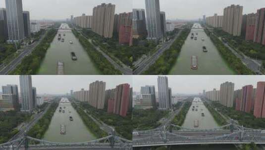 无锡金匮大桥京杭大运河4K航拍原素材高清在线视频素材下载