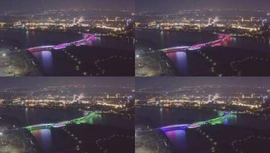 航拍夜晚衢州衢江网红桥礼贤桥现代城市风光高清在线视频素材下载