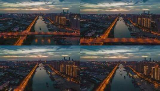 无锡京杭大运河延时4K航拍高清在线视频素材下载