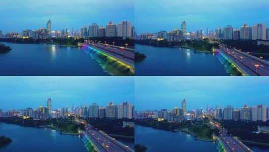 航拍广西南宁民族大道城市夜景高清在线视频素材下载