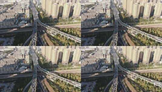 航拍城市拥堵交通车辆行驶高架桥高清在线视频素材下载