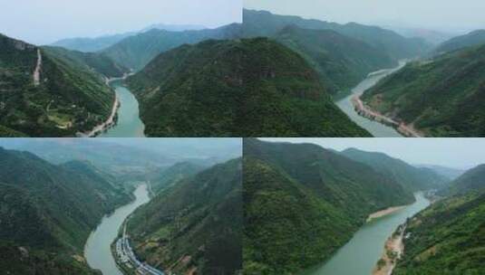 【4K航拍】楚秦汉江金钱河，水墨风光全貌高清在线视频素材下载