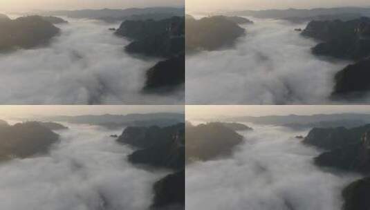 航拍清晨山间云海云雾缭绕高清在线视频素材下载