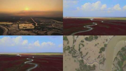 《4K超清》盘锦辽河口红海滩航拍高清在线视频素材下载