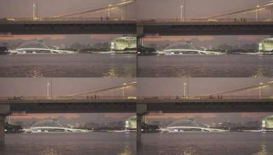 广州珠江落日，猎德大桥人群高清在线视频素材下载