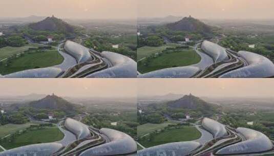 日落美景航拍上海辰山植物园温室科普馆高清在线视频素材下载