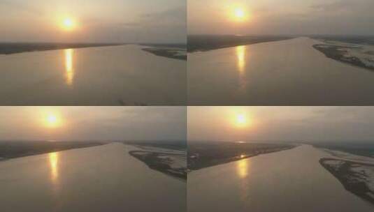 航拍-夕阳下的黄河高清在线视频素材下载