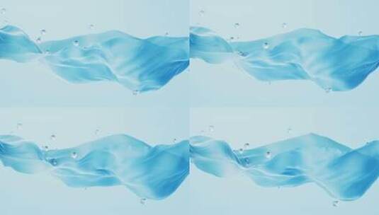 流动的蓝色布料与水珠3D渲染高清在线视频素材下载