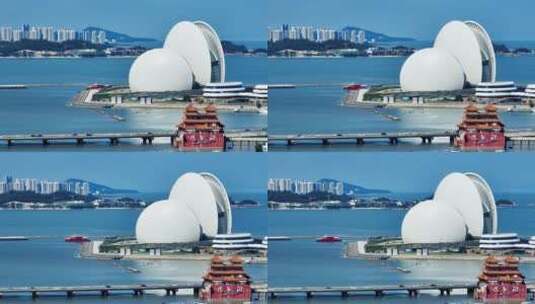 珠海日月贝海上歌剧院贝壳建筑高清在线视频素材下载