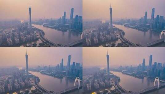 8K雾霾天的广州珠江城市风光震撼延时高清在线视频素材下载