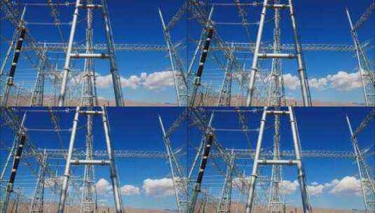 电力构架和蓝天白云高清在线视频素材下载