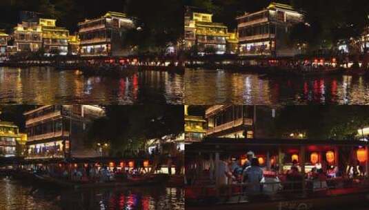 航拍湘西凤凰古城夜景视频高清在线视频素材下载