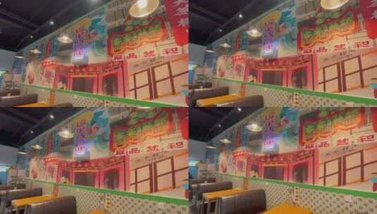 复古装饰港式茶餐厅墙体彩绘下摇高清在线视频素材下载