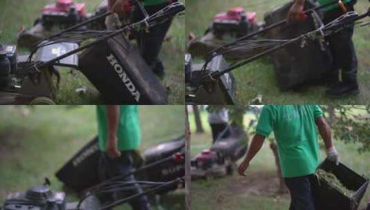 园林工程-割草机修剪草坪高清在线视频素材下载