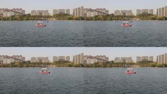 淄博齐盛湖景区 划船游玩高清在线视频素材下载
