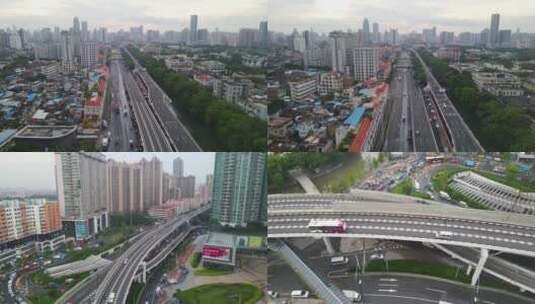 广州城市道路交通航拍合集高清在线视频素材下载