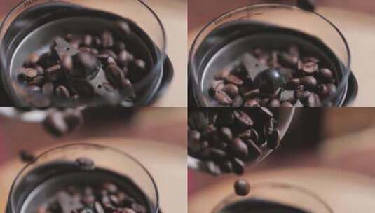 咖啡机里倒入咖啡磨咖啡粉高清在线视频素材下载