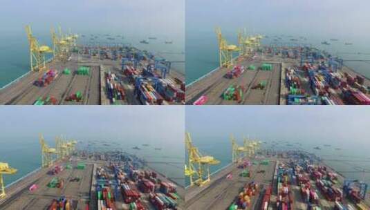 航拍沿海集装箱的商业港口高清在线视频素材下载