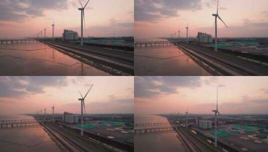 嘉兴海盐县风能发电机航拍4K高清在线视频素材下载