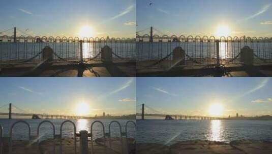 大连星海广场跨海大桥唯美夕阳高清在线视频素材下载