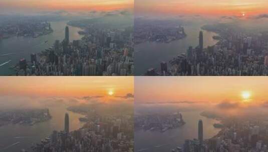 航拍香港城市日出-云海延时高清在线视频素材下载