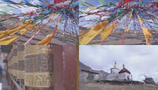 西藏拉萨经幡转经筒大昭寺白塔风光高清在线视频素材下载