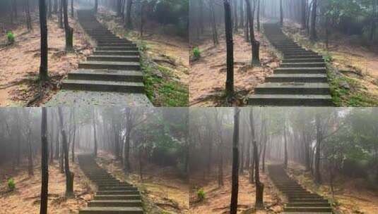 雨天深山起雾楼梯-带下雨音频高清在线视频素材下载