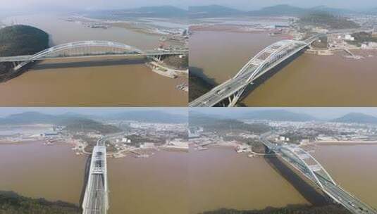 环绕延时航拍台州三门县健跳大桥高清在线视频素材下载