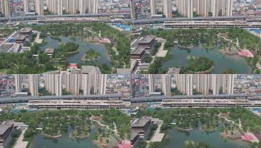 河南洛阳九州池景区航拍高清在线视频素材下载