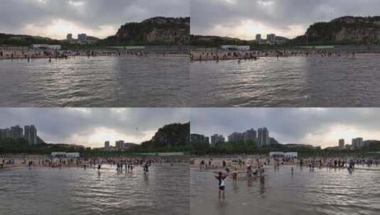 连云港沙滩航拍高清在线视频素材下载