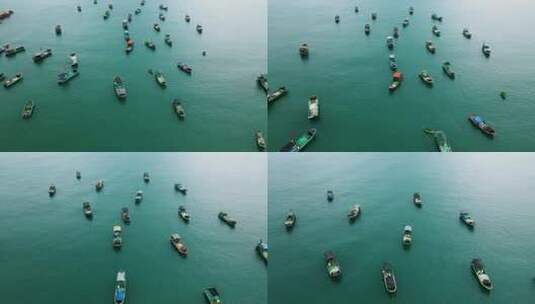 海南省万宁市渔村渔排渔船航拍高清在线视频素材下载