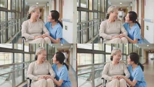 疗养院员工与老年人交谈高清在线视频素材下载