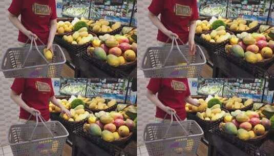 4K  超市蔬菜果蔬区购买的女人高清在线视频素材下载
