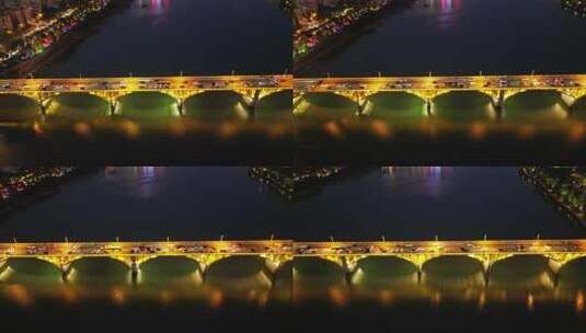 航拍湖南长沙橘子洲大桥夜景高清在线视频素材下载