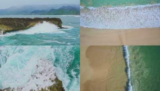 FPV穿越机无人机航拍海浪冲击礁石沙滩海岸高清在线视频素材下载