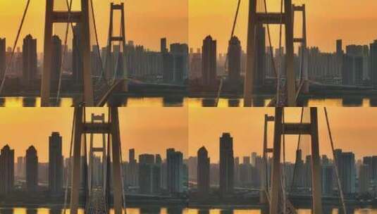 武汉杨泗港长江大桥日落航拍高清在线视频素材下载