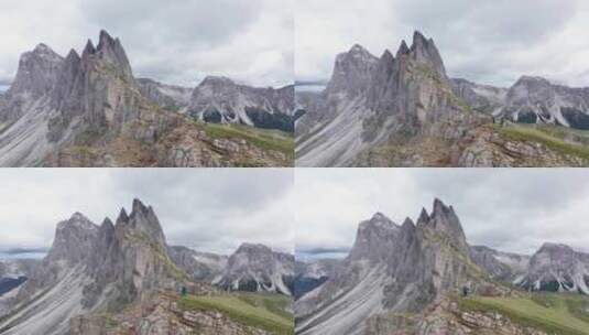 在风景如画和戏剧性的Seceda，Puez-Odle自然公园，白云石徒步旅行者高清在线视频素材下载