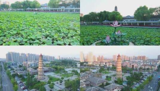 滕州航拍 龙泉塔 荷花宝塔龙泉广场古建筑高清在线视频素材下载