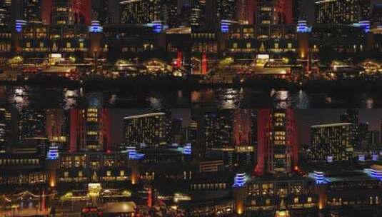 航拍澳大利亚墨尔本市中心摩天大楼夜景灯光高清在线视频素材下载