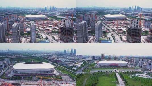 4k 航拍上海浦东新区足球体育馆高清在线视频素材下载