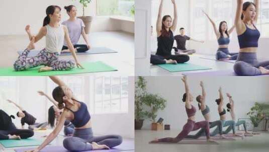 【合集】多人在室内练习瑜伽高清在线视频素材下载