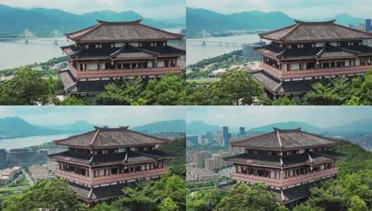 航拍富阳城市大景 东吴文化公园高清在线视频素材下载