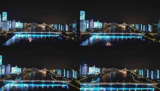 航拍福建福州闽江鳌峰大桥夜景高清在线视频素材下载