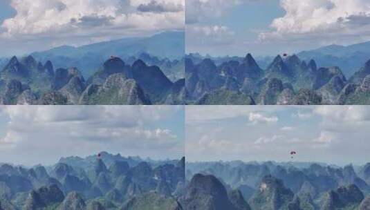 蓝天白云下桂林喀斯特地貌的山和田园风光高清在线视频素材下载