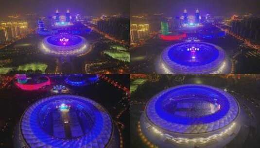航拍枣庄超级体育场音乐会夜景高清在线视频素材下载